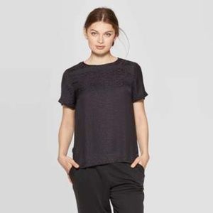 a new day black satin leopard top
